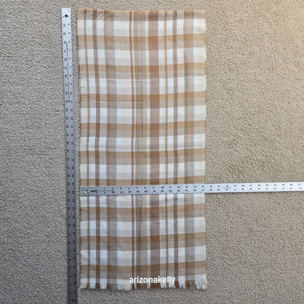 NWOT Lands' End Cashtouch Plaid Scarf Tan White - Picture 6 of 7